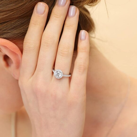 1.25CT 925 Sterling Silver Rings Round Halo CZ Engagement for Women Cubic Zircon - Picture 6 of 6